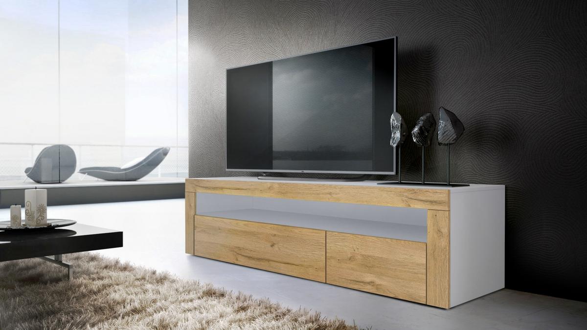 WOHNZIMMERSET Berlin Eiche Natur - Eichefarben, Holzwerkstoff (155/46/40cm) - Vladon