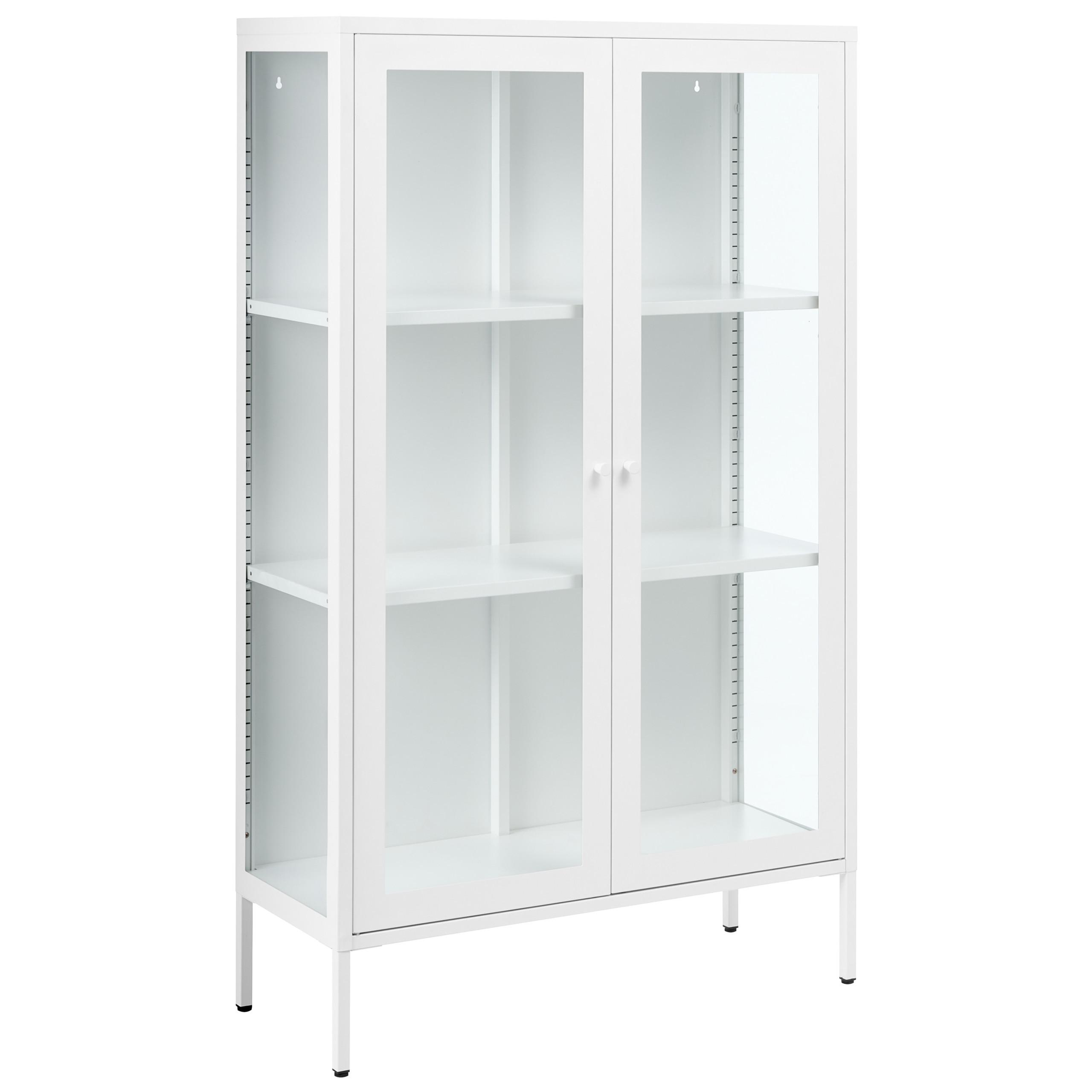 VITRINE mit Glastüren Metall 90 cm Weiß Nash - Weiß, Metall (90/150/35cm) - Beliani