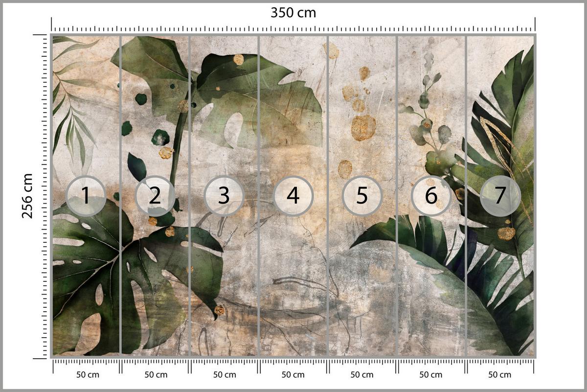 FOTOTAPETE für Schlafzimmer Tropisch Monstera Aquarell Retro 350x256 - Beige/Orange, Papier (350/256cm) - Muralo