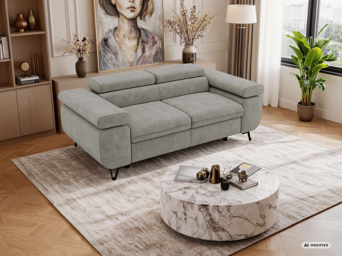 2-SITZER SOFA PETER - Grau Stukture - Graphitfarben/Schwarz, Textil/Metall (200/76/99cm) - MKS
