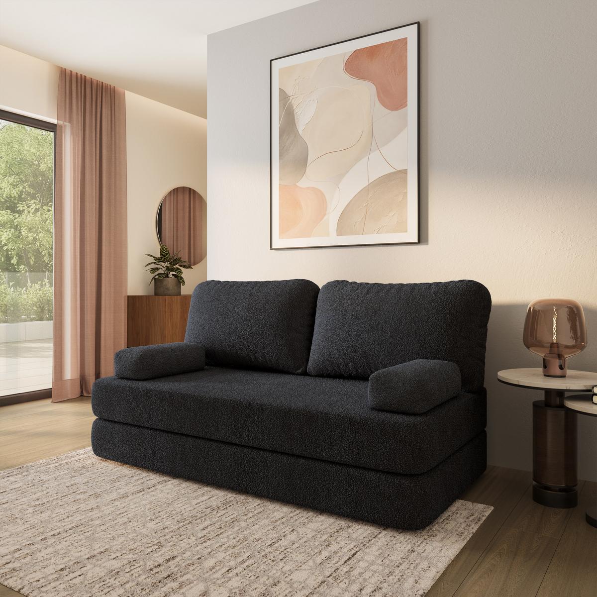 BETTSOFA NIKSI aus Schaumstoff Bucle-Stoff Schwarz Schlaffunktion - Schwarz, Textil (170/86/80cm) - MASSENO