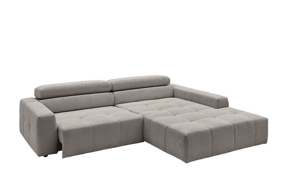 ECKSOFA MIT MOTORISCHEM SITZVORZUG RENO Grau Cord Relaxfunktion - Schwarz/Grau, Kunststoff/Textil (258/217cm) - KAWOLA