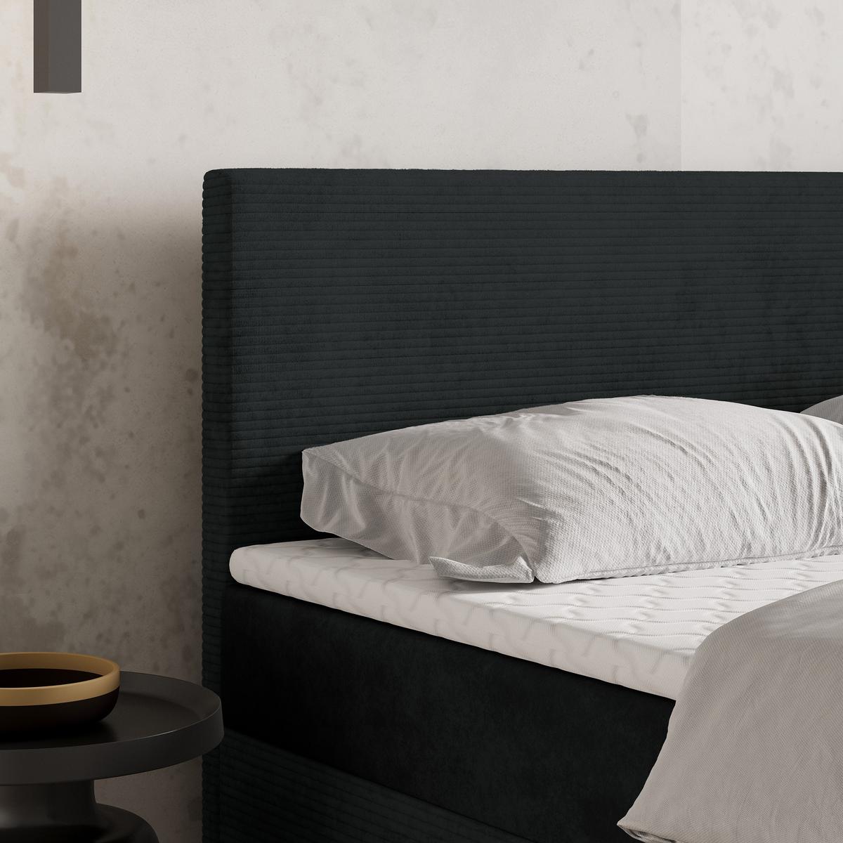 BOXBETT TORREL 160x200 cm mit Matratze und Topper - Schwarz - Schwarz, Holz (160/200cm) - MASSENO