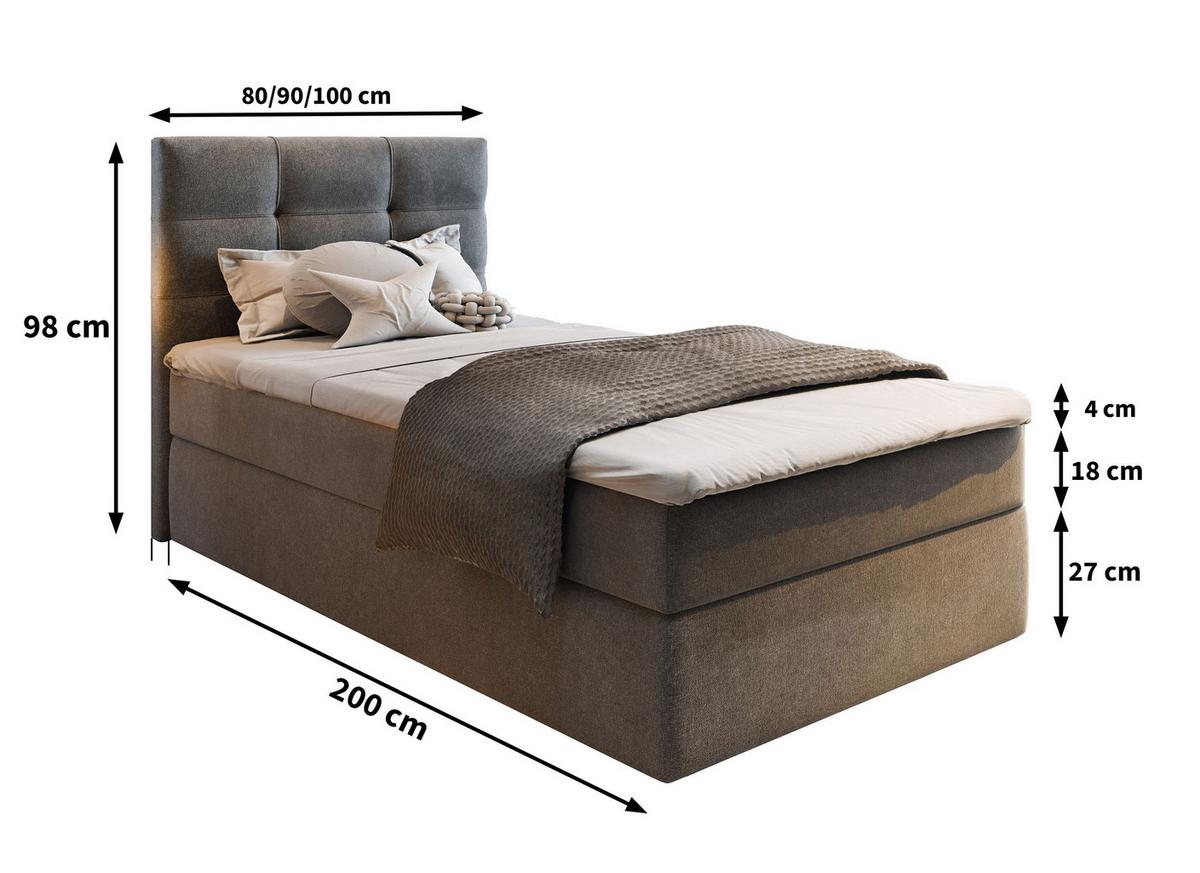 BOXBETT GLOS 90 90x200 cm mit Matratze und Topper, H2+H3 - Braun - Braun, Holz (90/200cm) - MASSENO