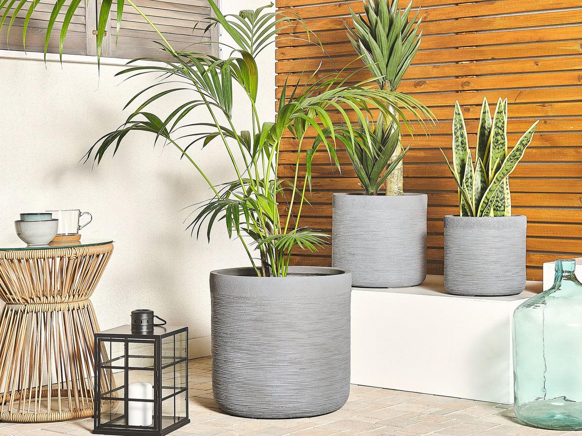 BLUMENTOPF grau rund 26/26/25 cm Samos - Grau, Naturmaterialien (25cm) - Beliani