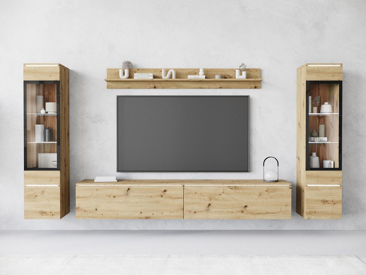 WOHNWAND Vera II mit weißer LED Beleuchtung - Eiche Artisan, Holzwerkstoff (30/130/33cm) - MIRJAN24