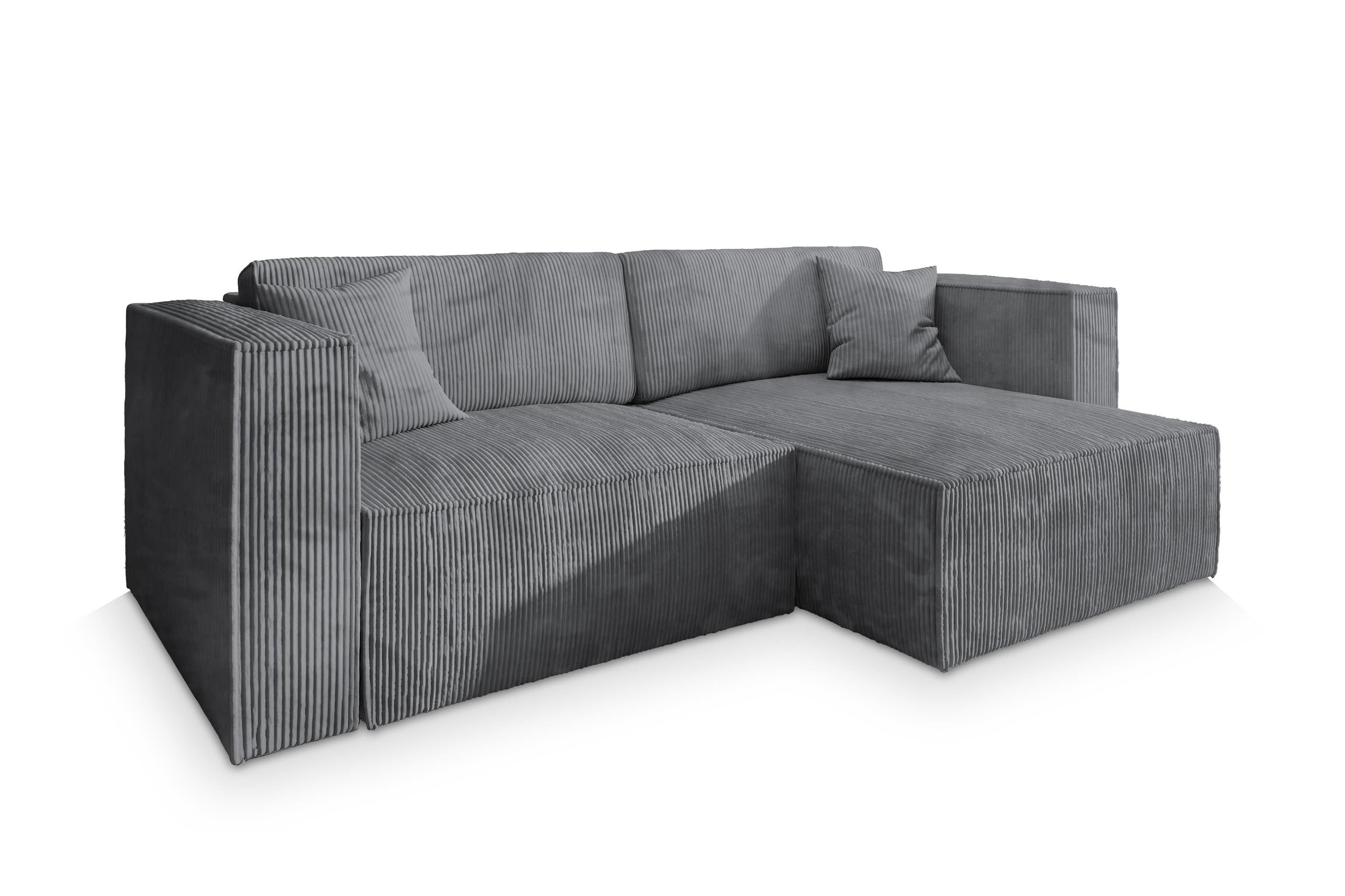 ECKSOFA NERIO P Grau Kordstoff mit Schlaffunktion - Grau, Holz/Kunststoff (245/148cm) - MASSENO