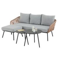 GARTENLOUNGE MYKONOS 4er Set braun, schwarz, hellgrau - Braun/Grau, Metall - IDIMEX