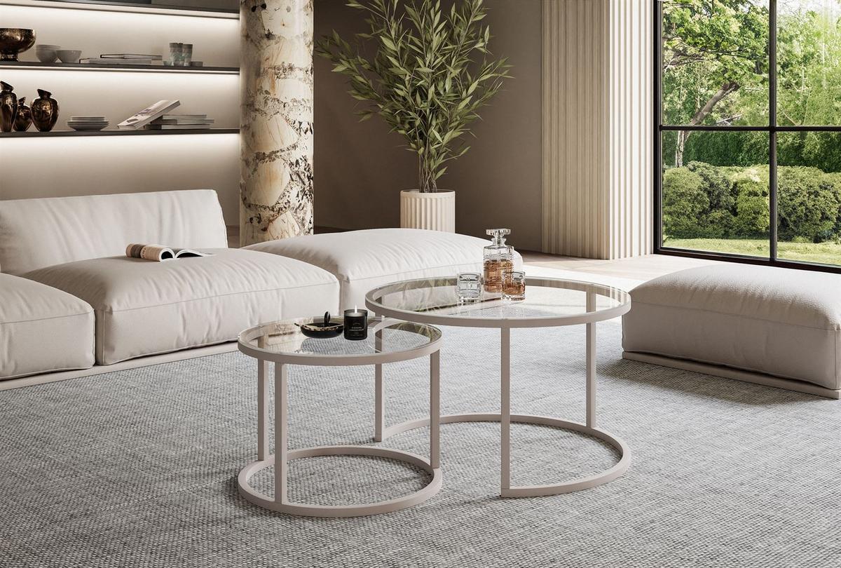 COUCHTISCH CIRI 2-in-1 GLAS KASCHMIR - Kaschmir, Glas (70/70/47cm) - Lookway