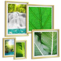 BILDER SET 5er Set - 50x50 cm & 20x30 cm & 40x60 cm Goldrahmen - Nahaufnahme von tropischen Blättern - Goldfarben, Kunststoff (40/60cm) - TULUP