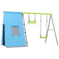 3 in 1 Schaukelgestell Schaukelgerüst mit Spielzelt, Schaukel und Turnringe - Grün, Metall (180/283cm) - AIYAPLAY