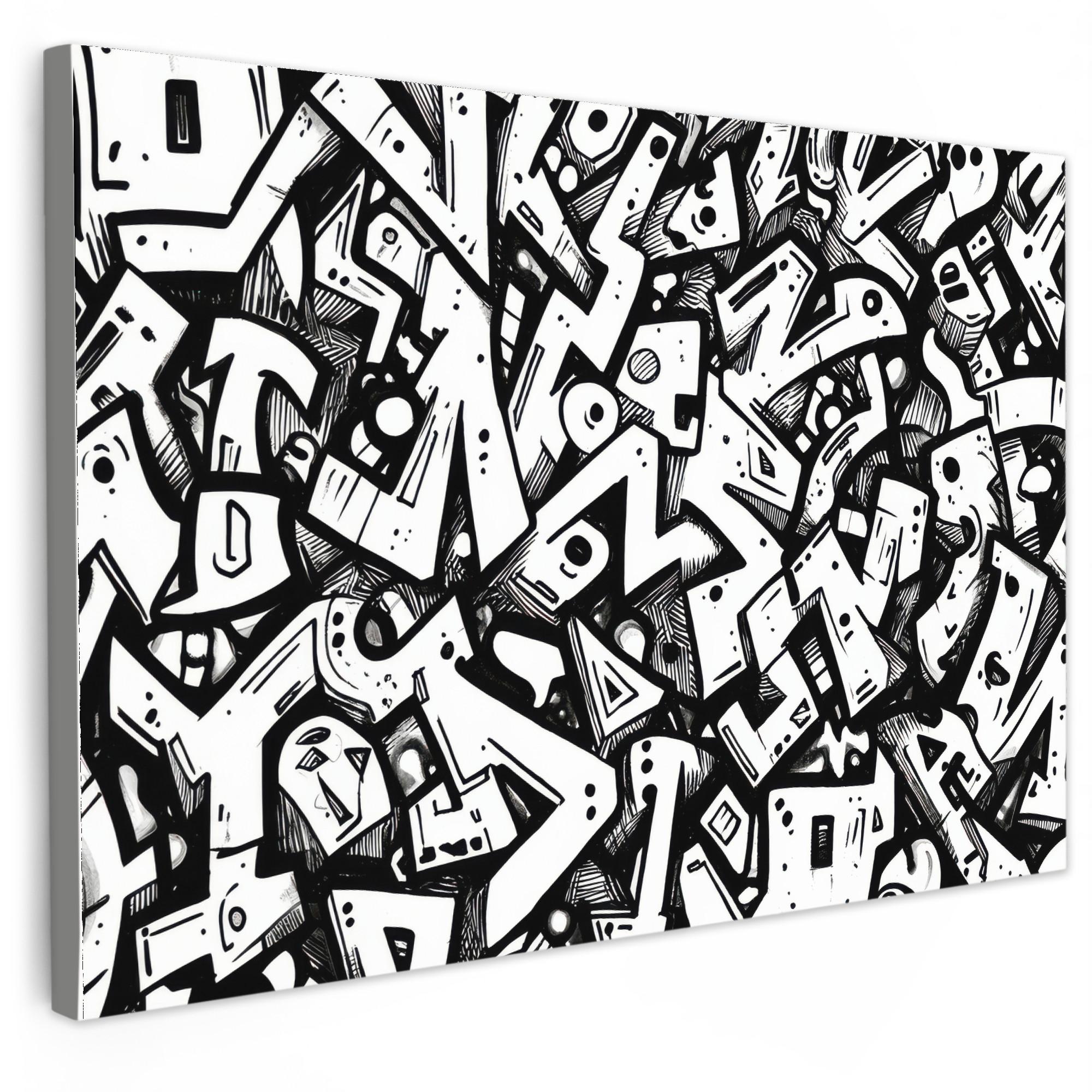 LEINWANDBILD Formen - Buchstaben - Graffiti - Schwarz Wohnzimmer Groß 120x80 cm - Schwarz, Textil (120/80cm) - MuchoWow