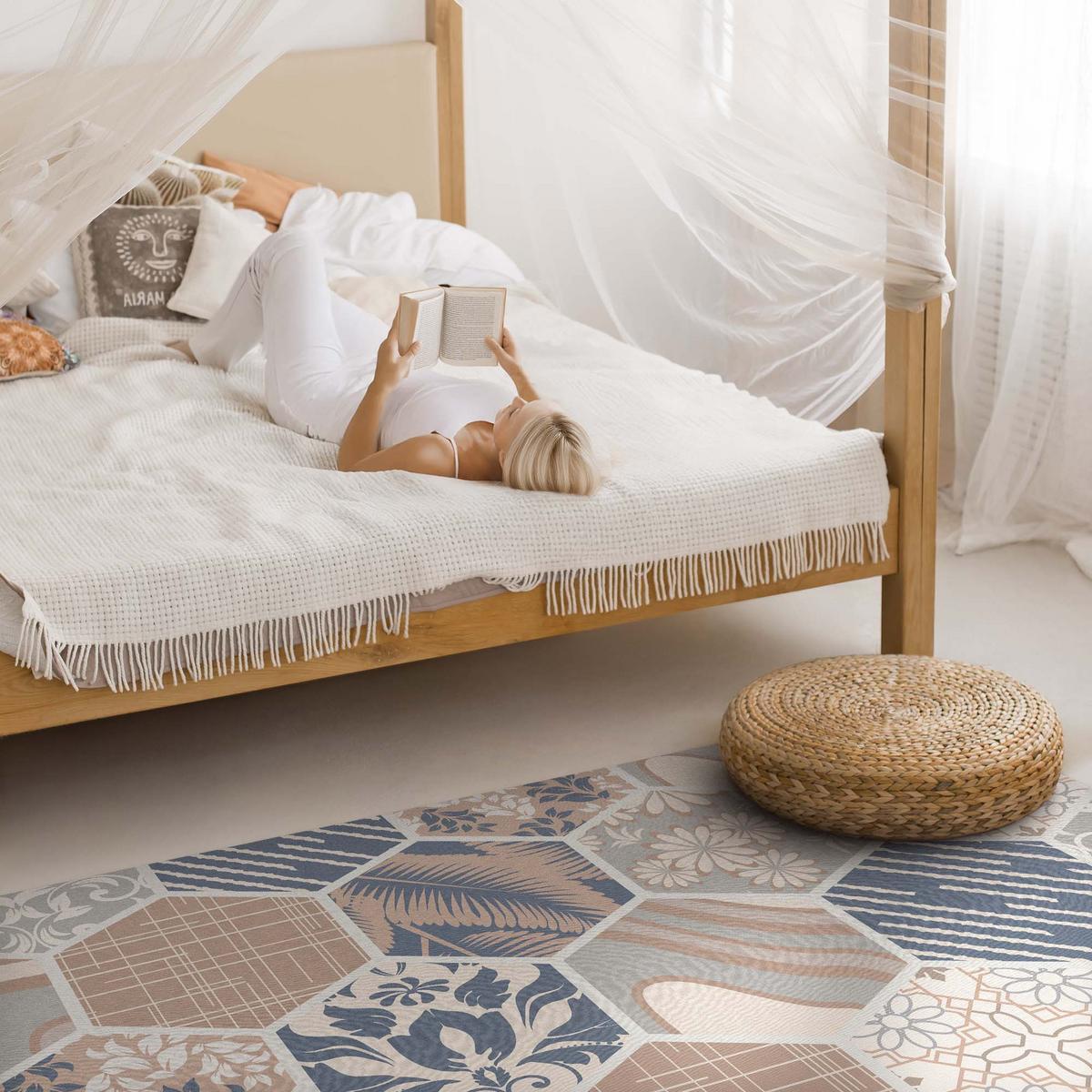 TEPPICH 80x120 cm Hawaiianische Hexagone Boho Kacheln - Sandfarben, Kunststoff (80/120cm) - Wallfluent