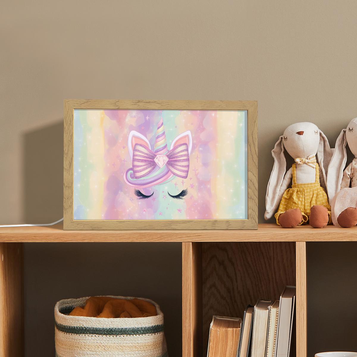 NACHTTISCHLAMPE Einhorn - Glitzer - Regenbogen - Pastell 30x20 cm - Hellrosa, Holzwerkstoff (8/30/20cm) - OnlyWow