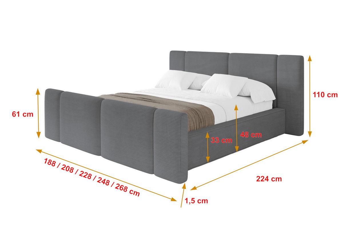 POLSTERBETT mit Bettkasten, Fußteil und Lattenrost, Bett mit Matratze H3/H4 - RIVO-Z 180x200 Dunkelgrau - Graphitfarben, Holzwerkstoff/Textil (180/200cm) - ALTDECOR