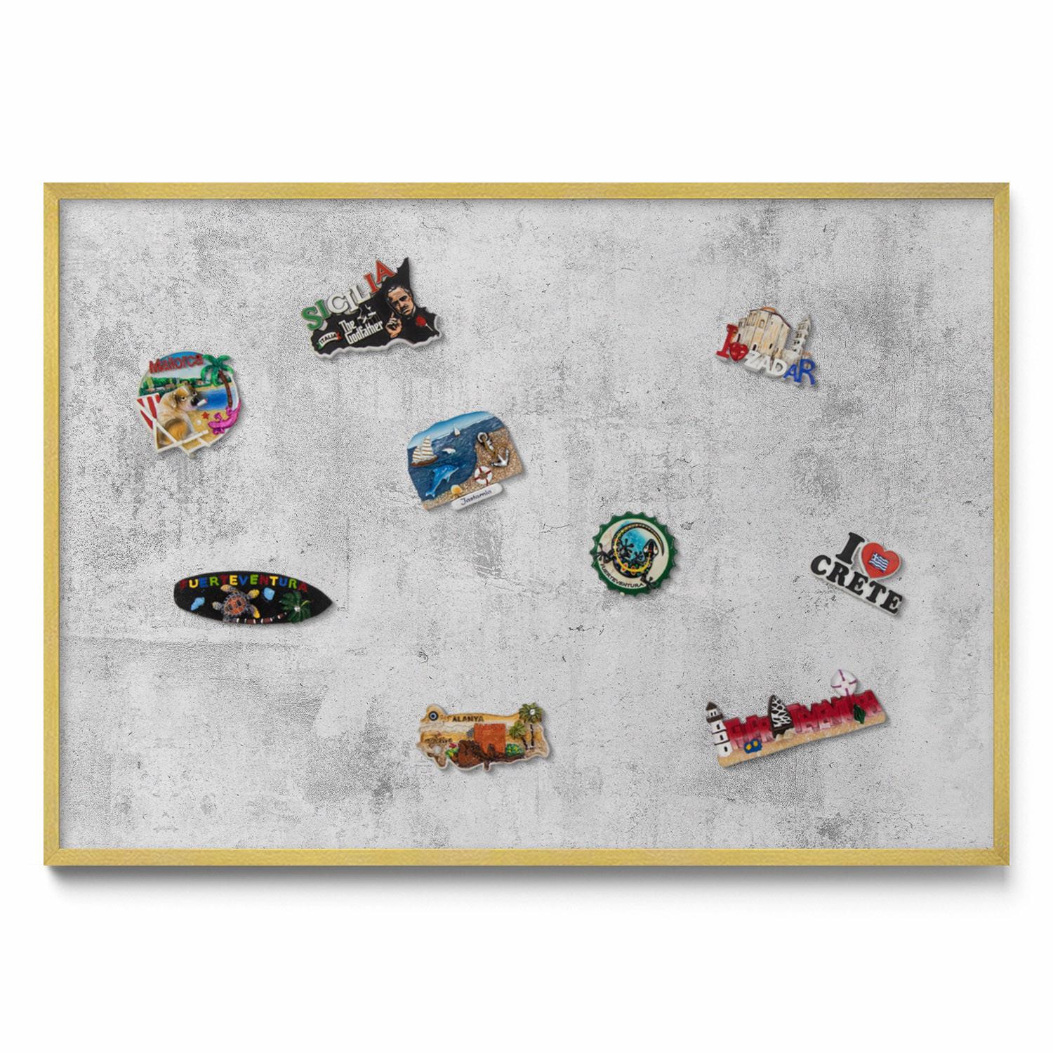 MAGNETTAFEL 100x70 cm Goldener Rahmen Abgenutzte Betonstruktur - Grau, Metall (100/70/0.4cm) - TULUP