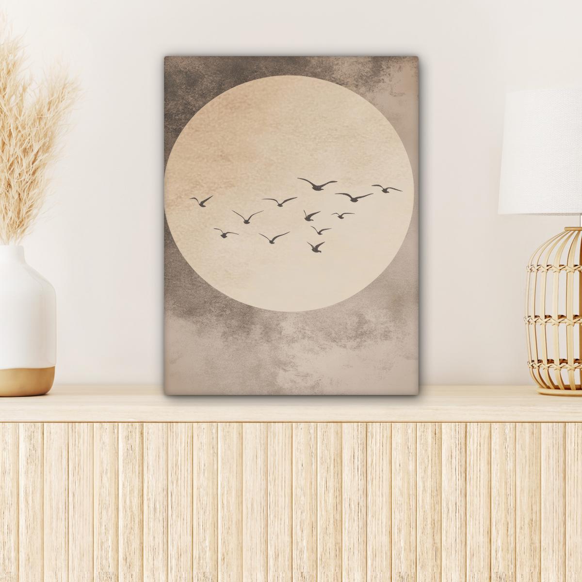LEINWANDBILD Vogel - Beige - Japanisch Room Decor 30x40 cm - Taupe, Textil (30/40cm) - MuchoWow