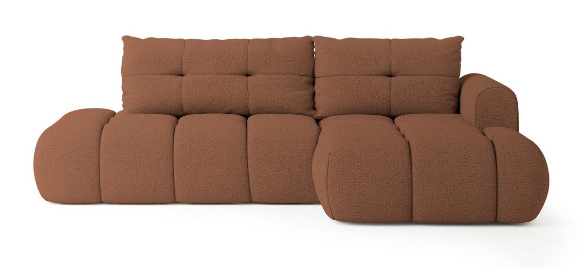 ECKSOFA FLUMA R-S Kupferfarben Boucle-Stoff mit Schlaffunktion - Kupferfarben, Holz (279/158cm) - MASSENO