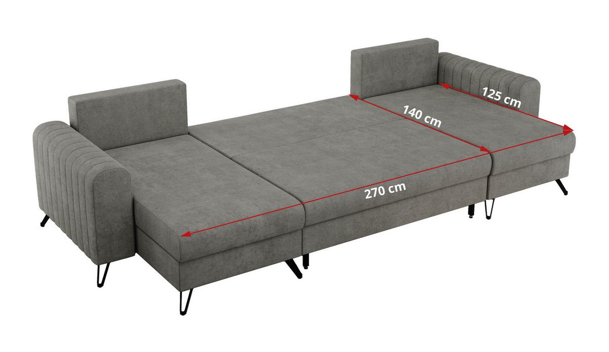 WOHNLANDSCHAFT AXEL U Struktur Grau - Schwarz/Grau, Textil/Metall (312/90/140cm) - MKS