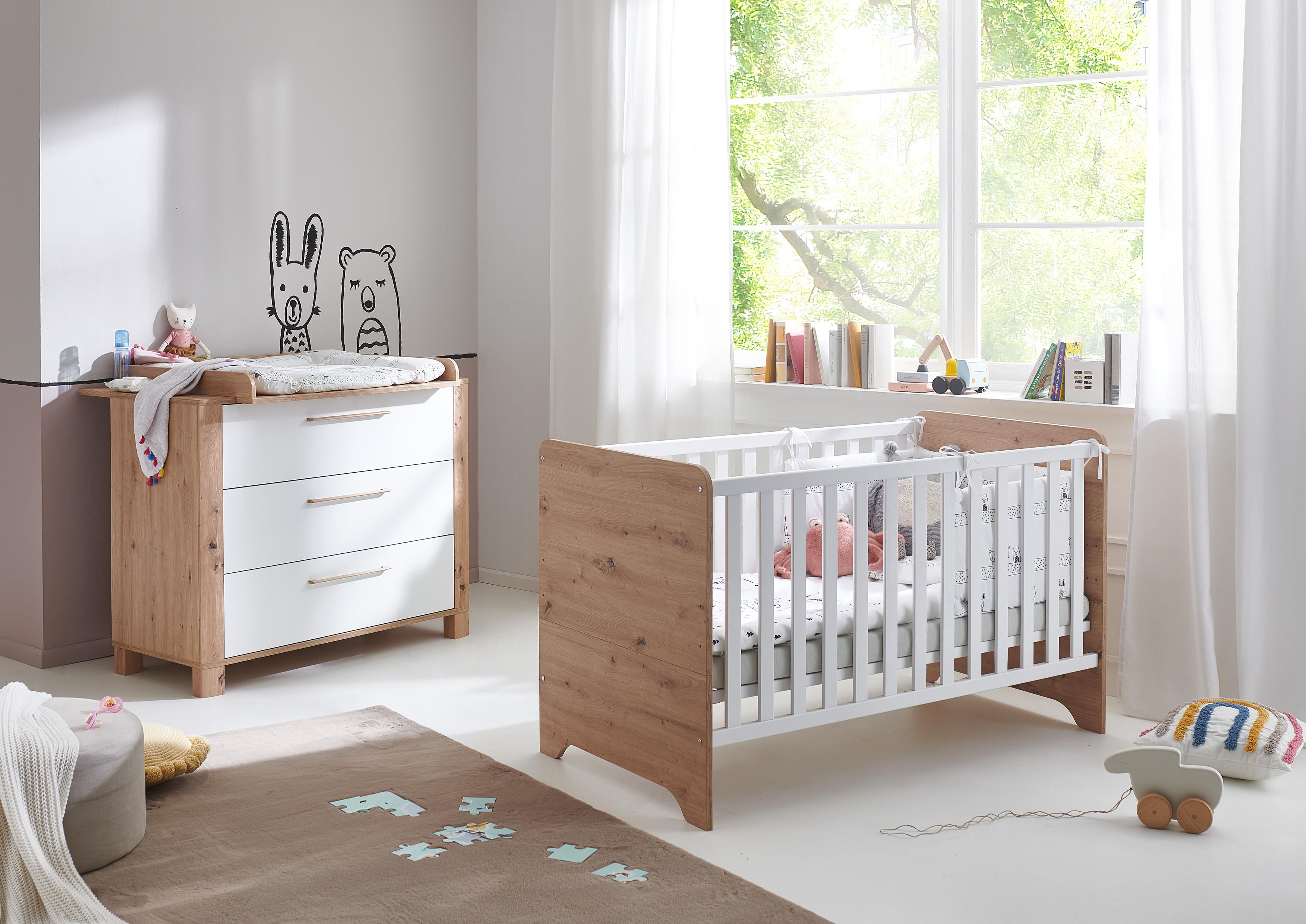 BABYZIMMER Set Marlon 2-tlg. - Weiß/Eiche Artisan, Holzwerkstoff (1/1/1cm) - arthur berndt