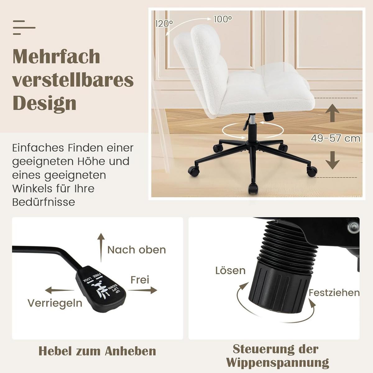 BÜROSTUHL Beige - Beige, Textil (73/87/69cm) - COSTWAY