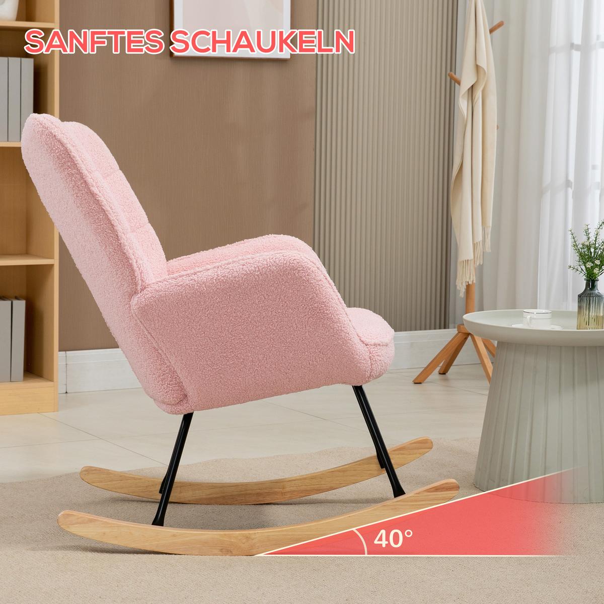 SCHAUKELSTUHL Sessel Relaxsessel bis 120 kg, Polyester, Rosa 98x71x101cm - Rosa/Naturfarben, Buchenholz/Textil (98/101/71cm) - HOMCOM