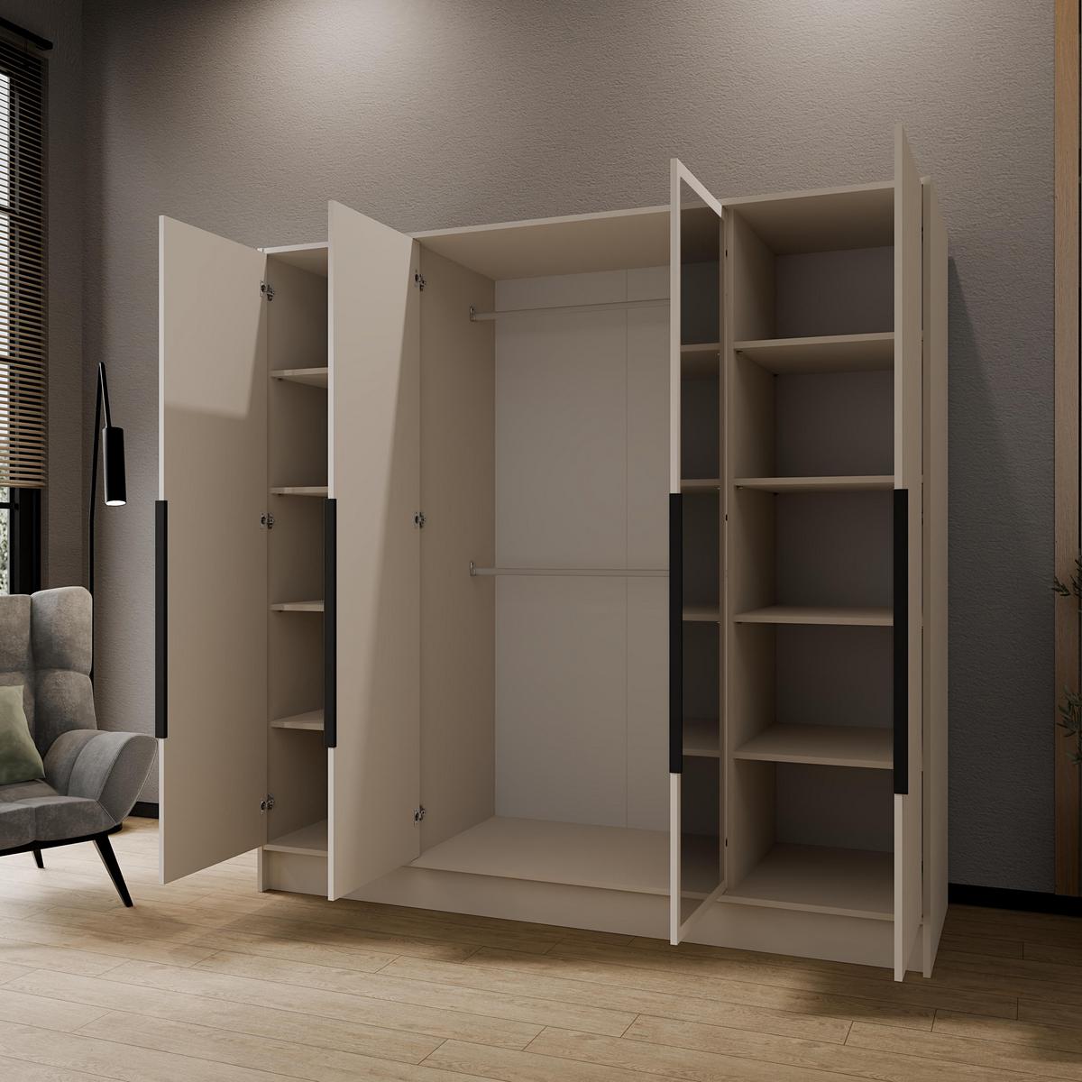 DREHTÜRENSCHRANK RENVO 200/200/51 cm Modern Kleiderschrank 4-türig mit Spiegel Kaschmir - Kaschmir, Holzwerkstoff (200/200/51cm) - MASSENO