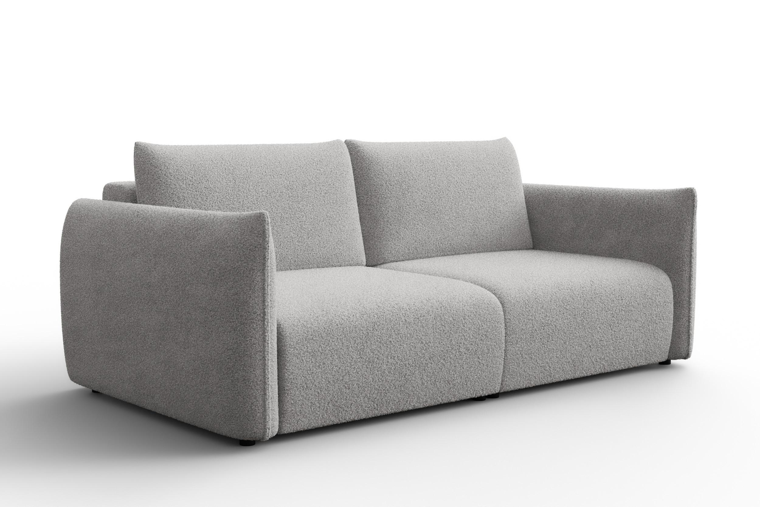 SOFA TAUER 3-Sitzer, Bouclé-Stoff hellgrau - Hellgrau/Schwarz, Holz/Textil (206/84/112cm) - Courtois Laville