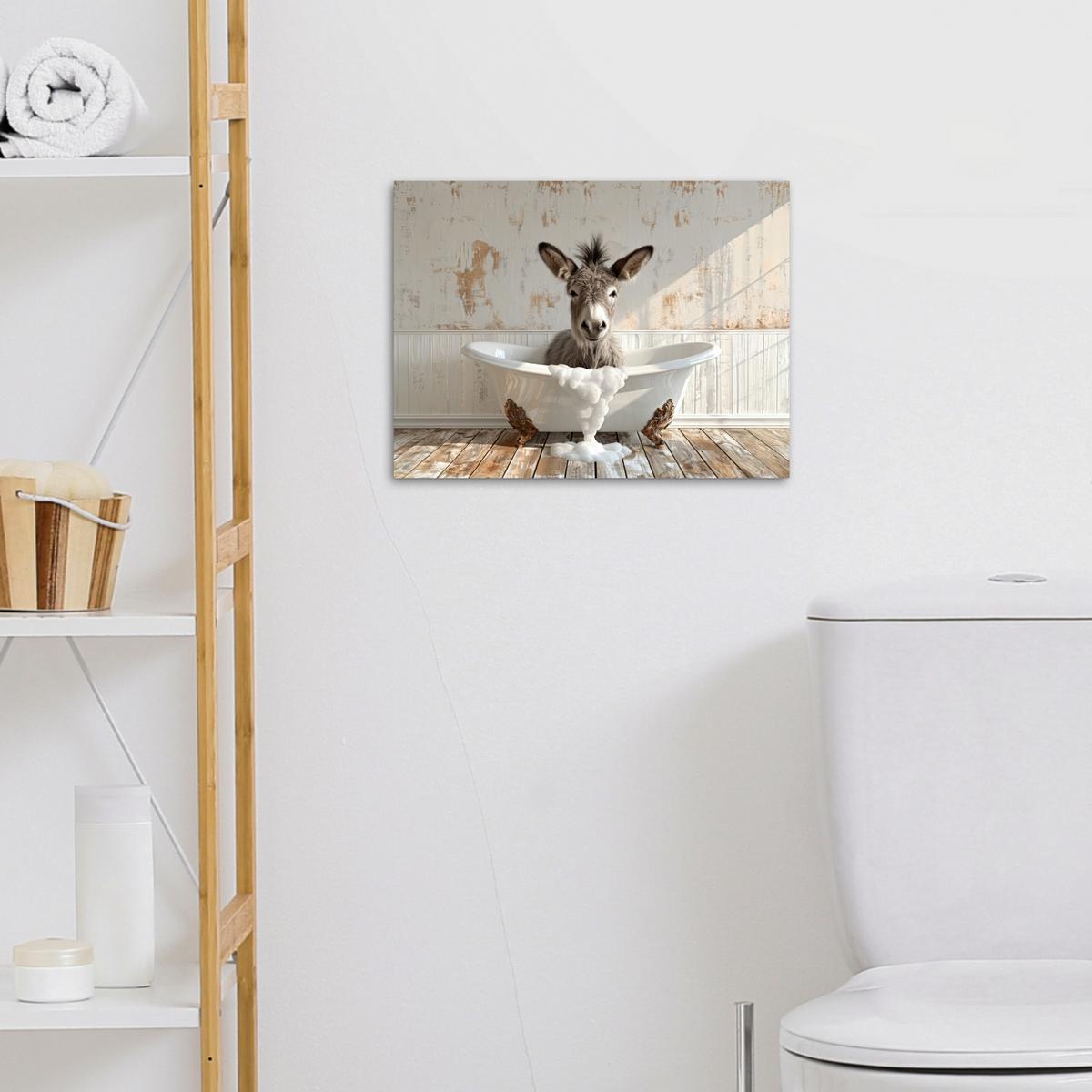 LEINWANDBILD Esel - Tiere - Badewanne - Schaumstoff Wandbild 40x30 cm - Weiß, Textil (40/30cm) - MuchoWow