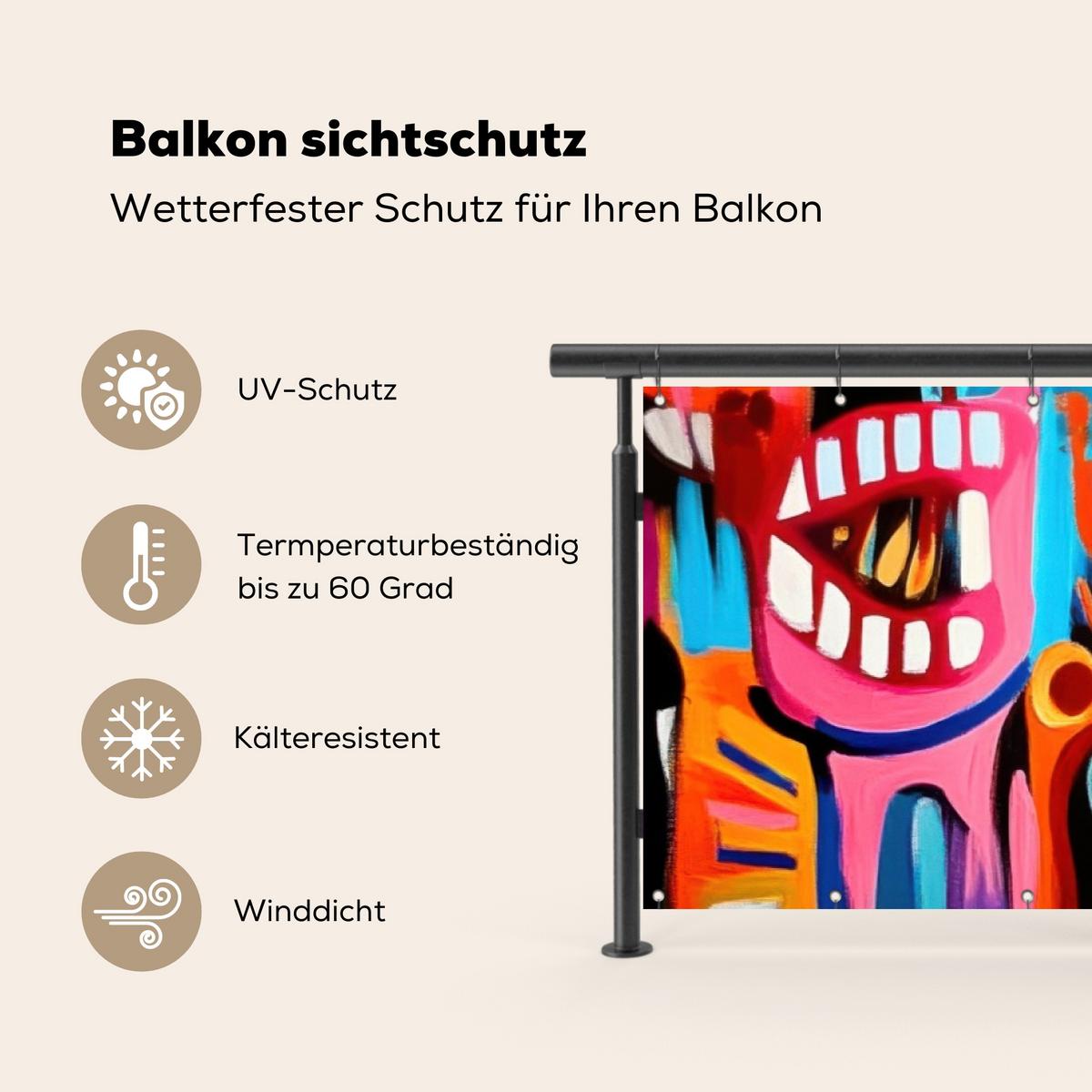 BALKON-SICHTSCHUTZ Abstrakt - Gesicht - Farbenfroh Witterungsbeständig 300x75 cm - Multicolor, Kunststoff (300/75cm) - MuchoWow