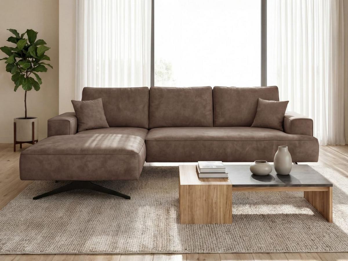 ECKSOFA Leto Braun Links - Schwarz/Braun, Holz/Textil (260/165cm) - Graingold