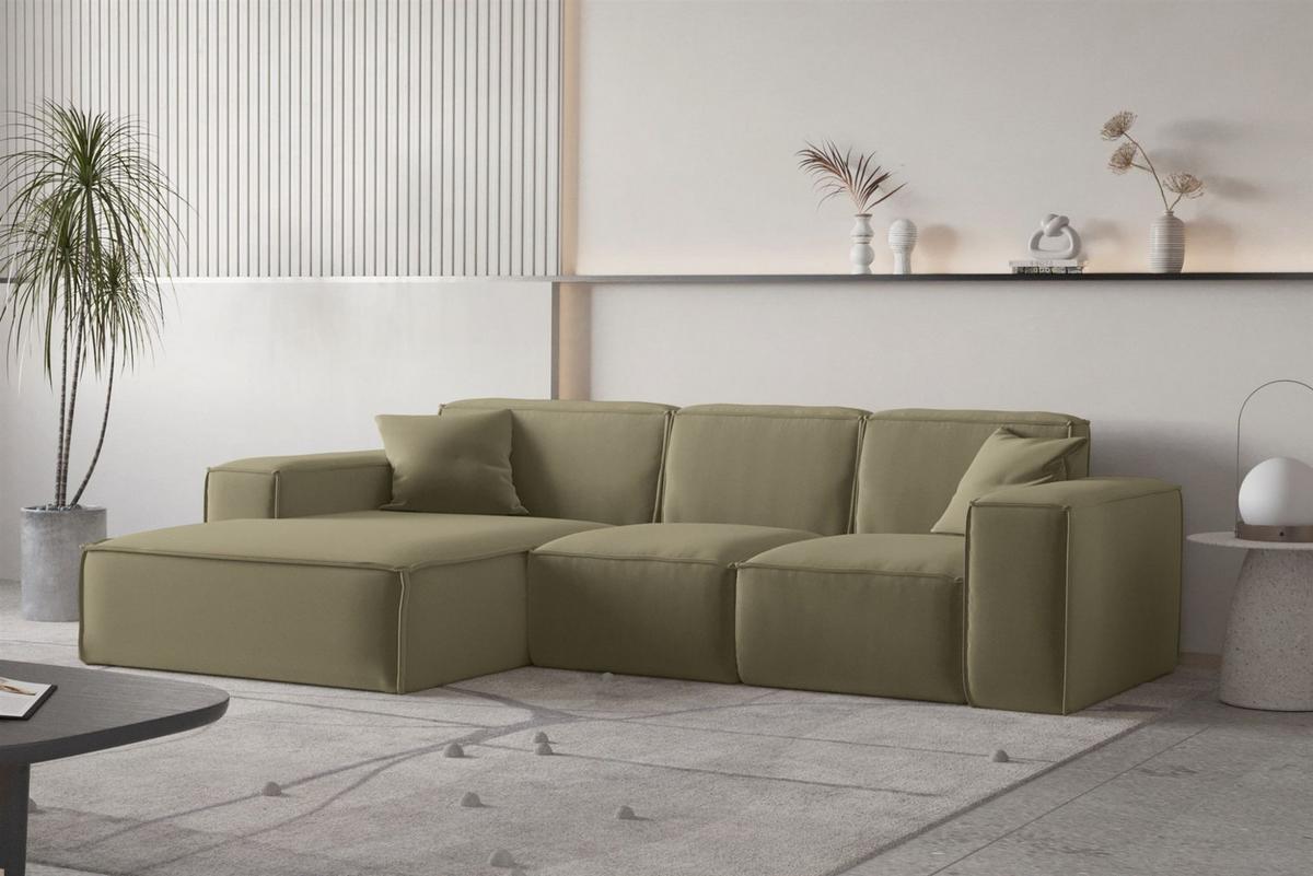 ECKSOFA Ottom Celes Premium Opera Velvet - Olivgrün, Holzwerkstoff/Textil (266/165cm) - Fun Möbel