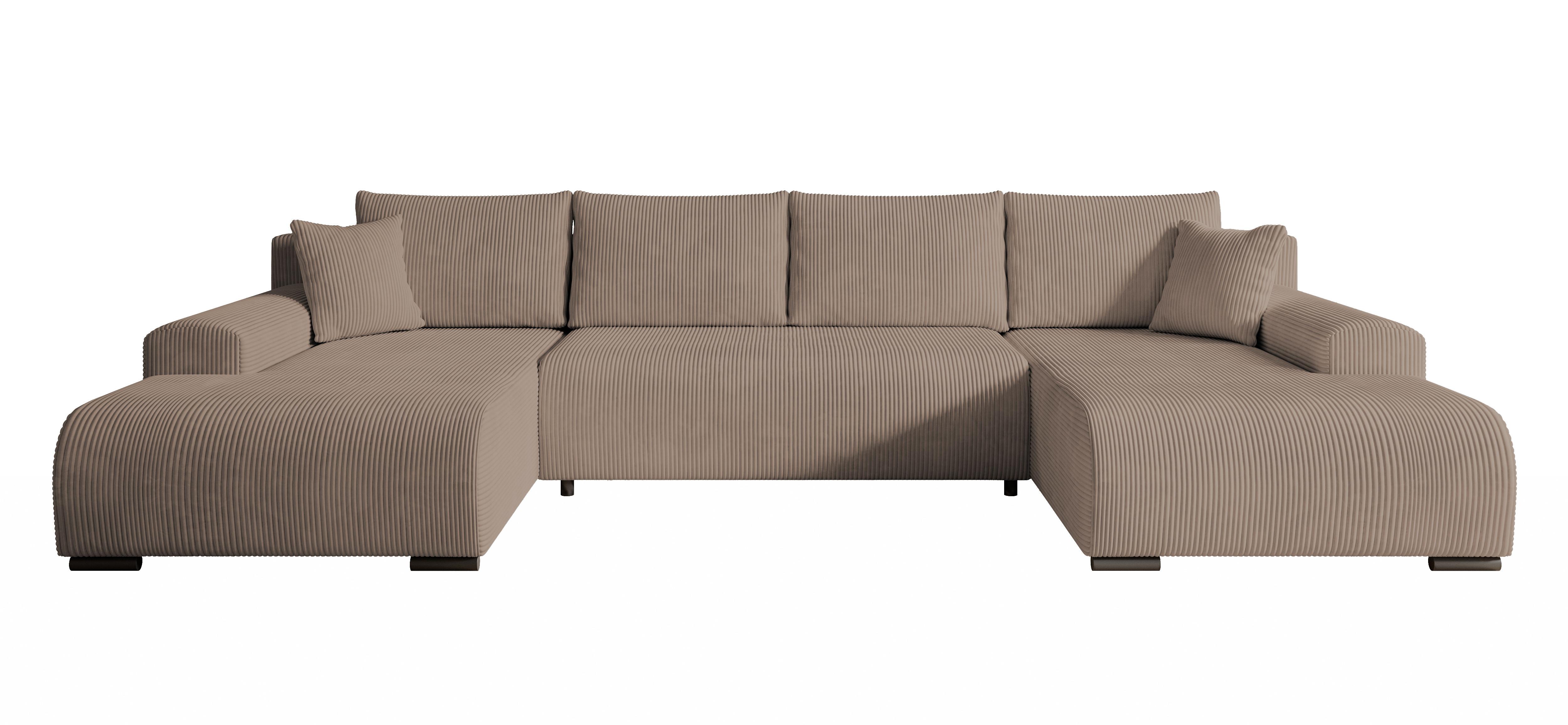 WOHNLANDSCHAFT Nelly U mit Bettkasten und Schlaffunktion, Cordstoff in U-Form - Beige, Textil (349/80/185cm)