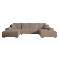 WOHNLANDSCHAFT Nelly U mit Bettkasten und Schlaffunktion, Cordstoff in U-Form - Beige, Textil (349/80/185cm)