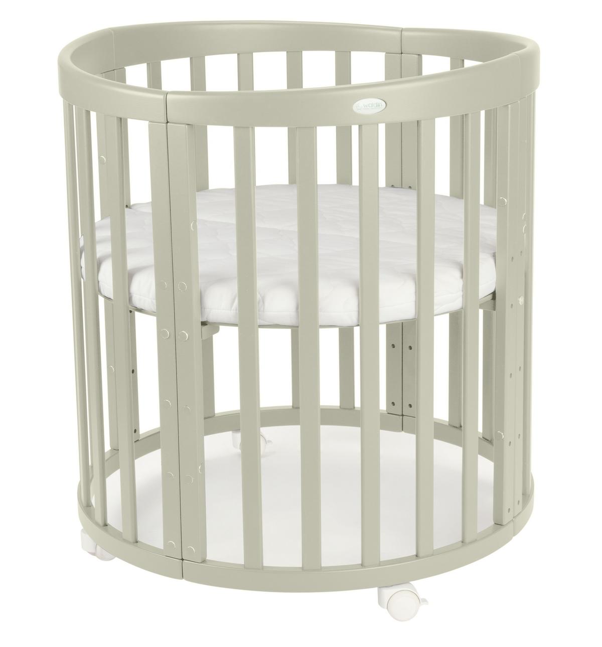 BABYBETT OLIVE OVAL 7in1 mit Matratze - Olivgrün, Holz/Textil (73/125cm) - waldin