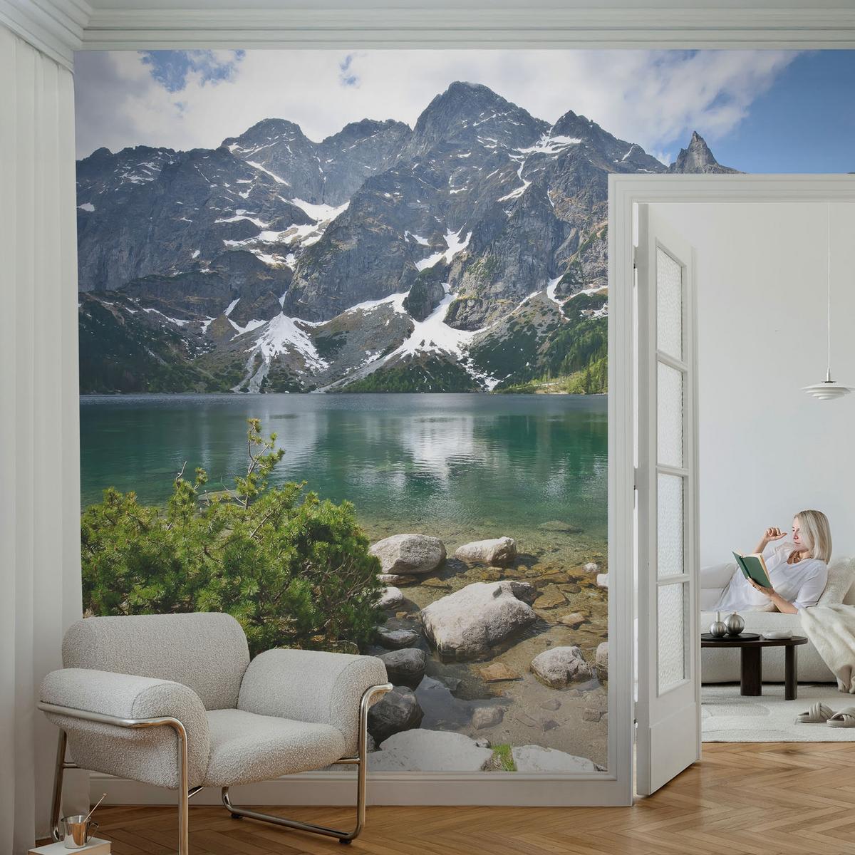 FOTOTAPETE 250x104 cm - Bergsee - Grün, Textil (250/104cm) - Wallfluent