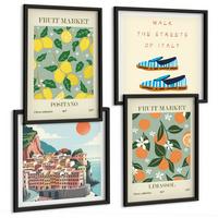 BILDER SET 4er Set - 50x50 cm & 40x60 cm Schwarzer Rahmen - Fruchtmuster der italienischen Kultur - Schwarz, Kunststoff (50/50cm) - TULUP
