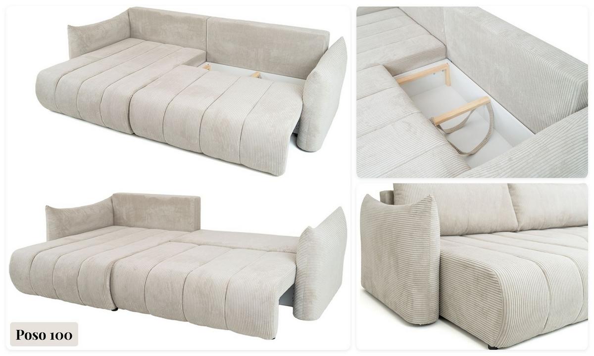 ECKSOFA Liv mit Schlaffunktion & Bettkasten in Cordstoff Grau, Universell 260/154/86 cm - Schwarz/Grau, Kunststoff/Textil (260/154cm) - WFL GROUP
