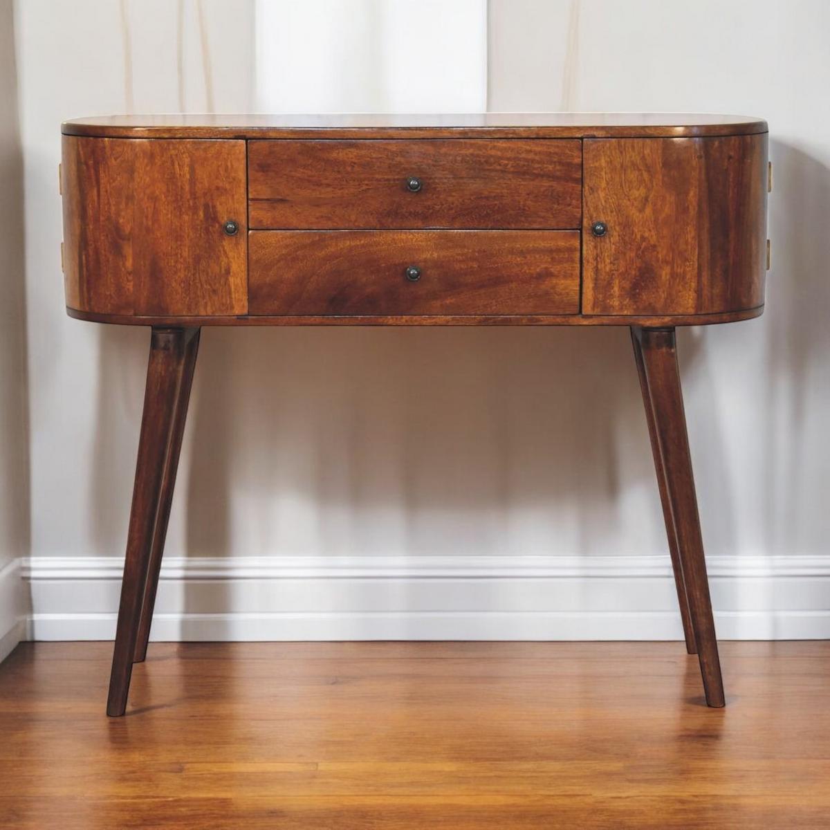 KONSOLENTISCH IN KASTANIENFARBE, 2 SCHUBLADEN, 2 SEITENSCHRÄNKE, BRAUN - Braun, Holz (110/35/91cm) - Artisan Furniture
