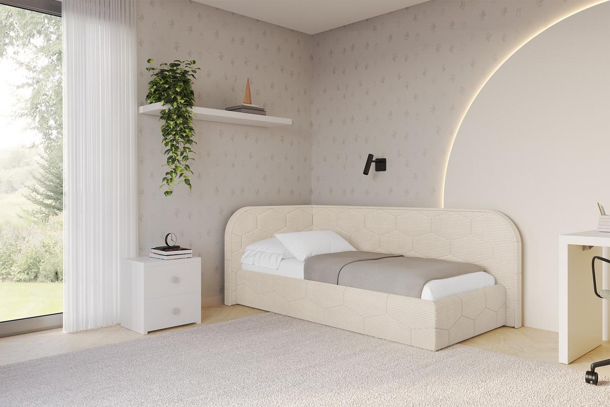 EINZELLBETT Jugendbett mit Bettkasten und Matratze H3/H4, Rechts - JAXY 80x200 Beige - Kaschmir, Holzwerkstoff/Textil (80/200cm) - ALTDECOR