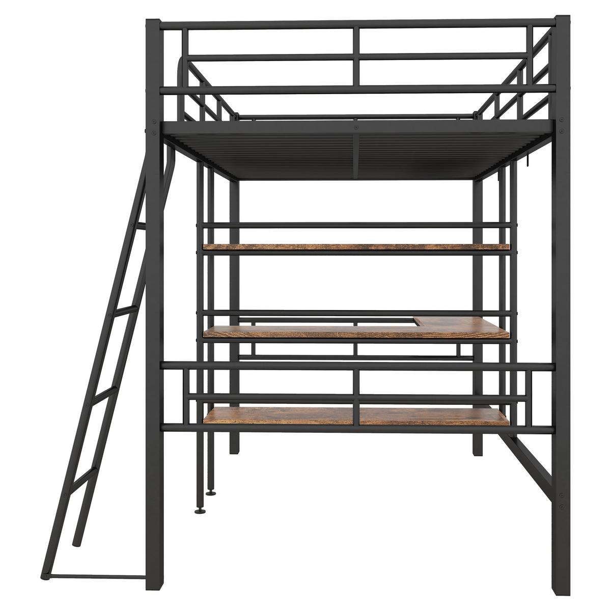 HOCHBETT metall schwarz 90x200cm mit schreibtisch regal - Schwarz, Metall (90/200cm) - Urban Meuble