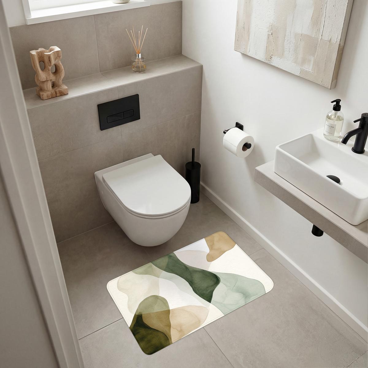 BADEMATTE Japandi - Abstrakt - Grün 80x50 cm - Grün, Textil (80/50cm) - OnlyWow