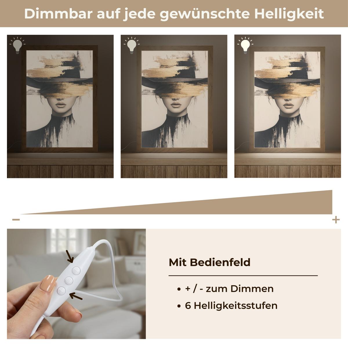 TISCHLEUCHTE Frau - Hut - Farbe 20x30 cm - Braun, Holzwerkstoff (8/20/30cm) - OnlyWow