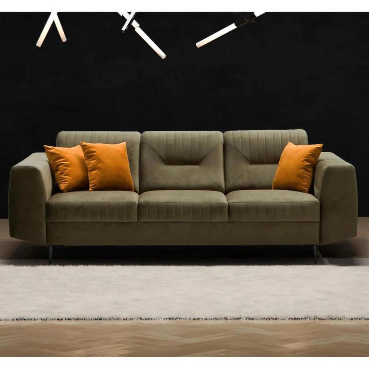 3-SITZER SOFA Venezia olivgrün mit schwarzen Beinen - Schwarz/Olivgrün, Textil (233/85/94cm) - Beautysofa