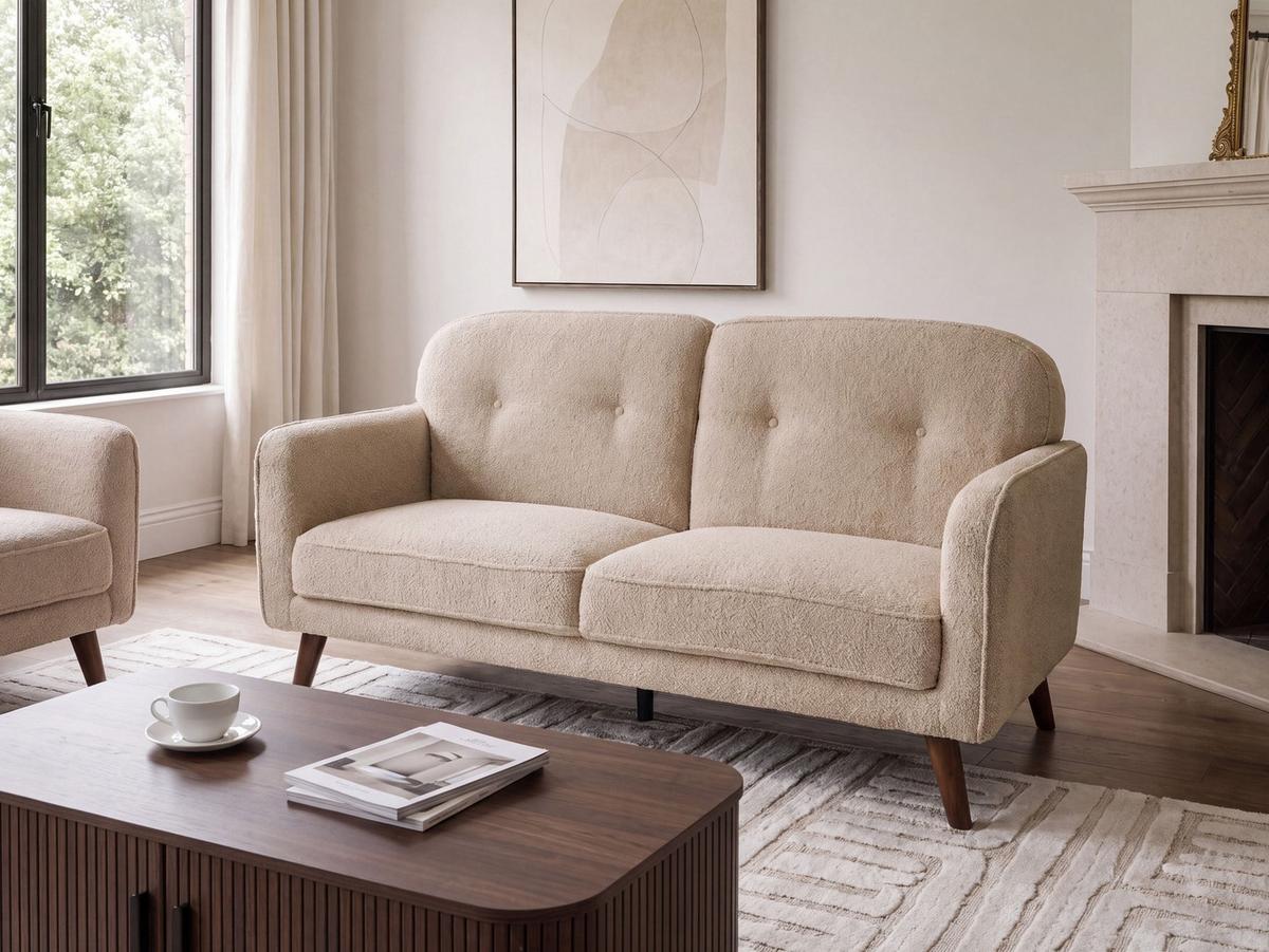 2-SITZER-SOFA Bouclé Beige Ettrum - Beige/Braun, Textil (149/87/84cm) - Beliani