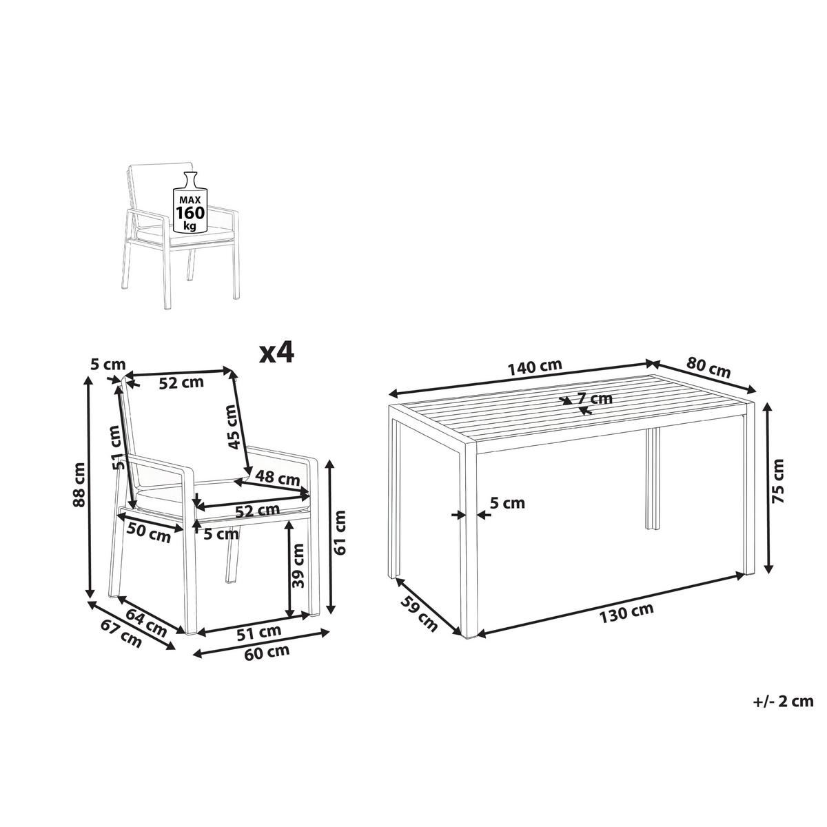 GARTENMÖBEL Set 4-Sitzer Grau/Weiß Visso - Beige/Weiß, Metall - Beliani