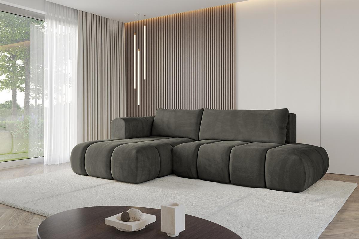 ECKSOFA Ottomane Links CLOUD-L 280x185x90 Schwarz Velours - Schwarz, Holzwerkstoff/Kunststoff (180/289cm) - ALTDECOR