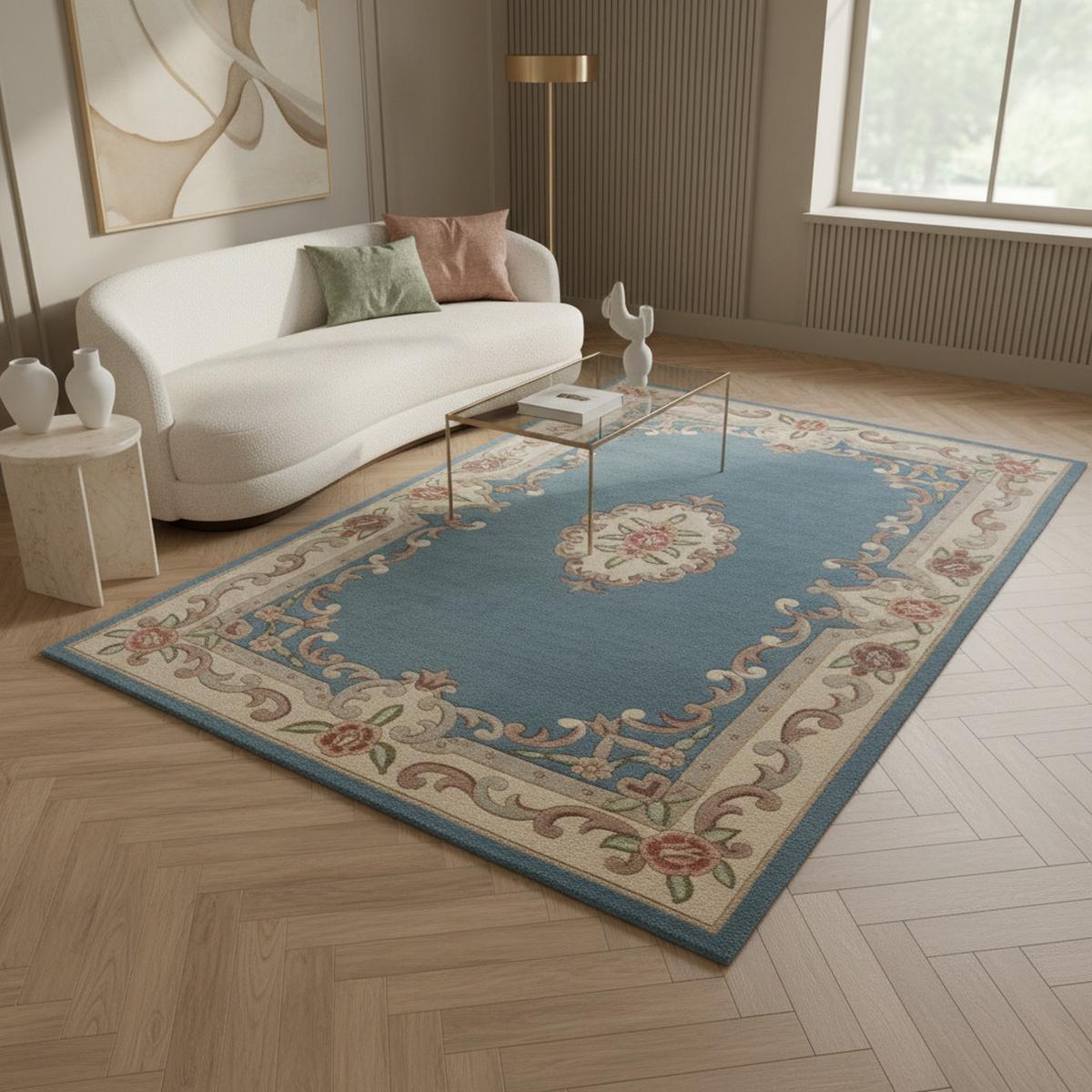 WOLLTEPPICH BEAULY, klassisch, Blau-Beige, 75 x 150 cm - Blau, Textil (150/75cm) - KADIMA DESIGN