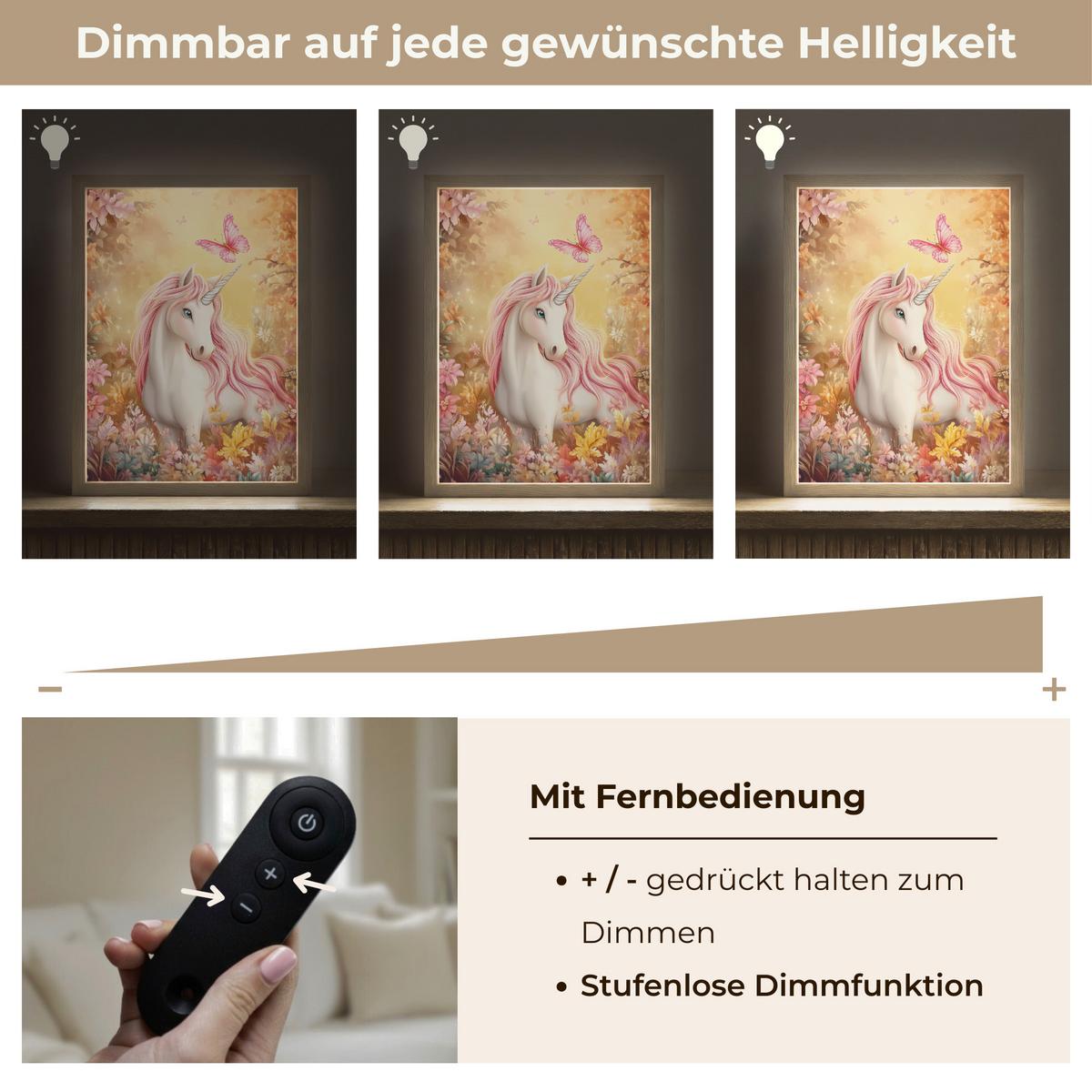 NACHTTISCHLAMPE MIT AKKU Einhorn - Blumen - Schmetterling - Rosa 30x40 cm - Beige, Holzwerkstoff (8/30/40cm) - OnlyWow