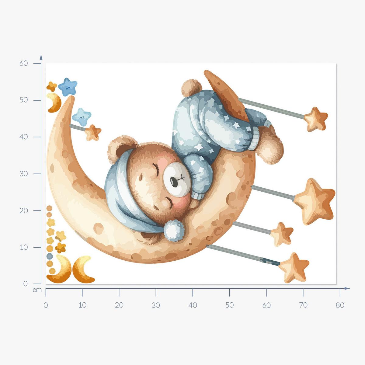 WANDAUFKLEBER 60x79cm - Schlafender Bär - Multicolor, Kunststoff (60/79/0.1cm) - Wallfluent